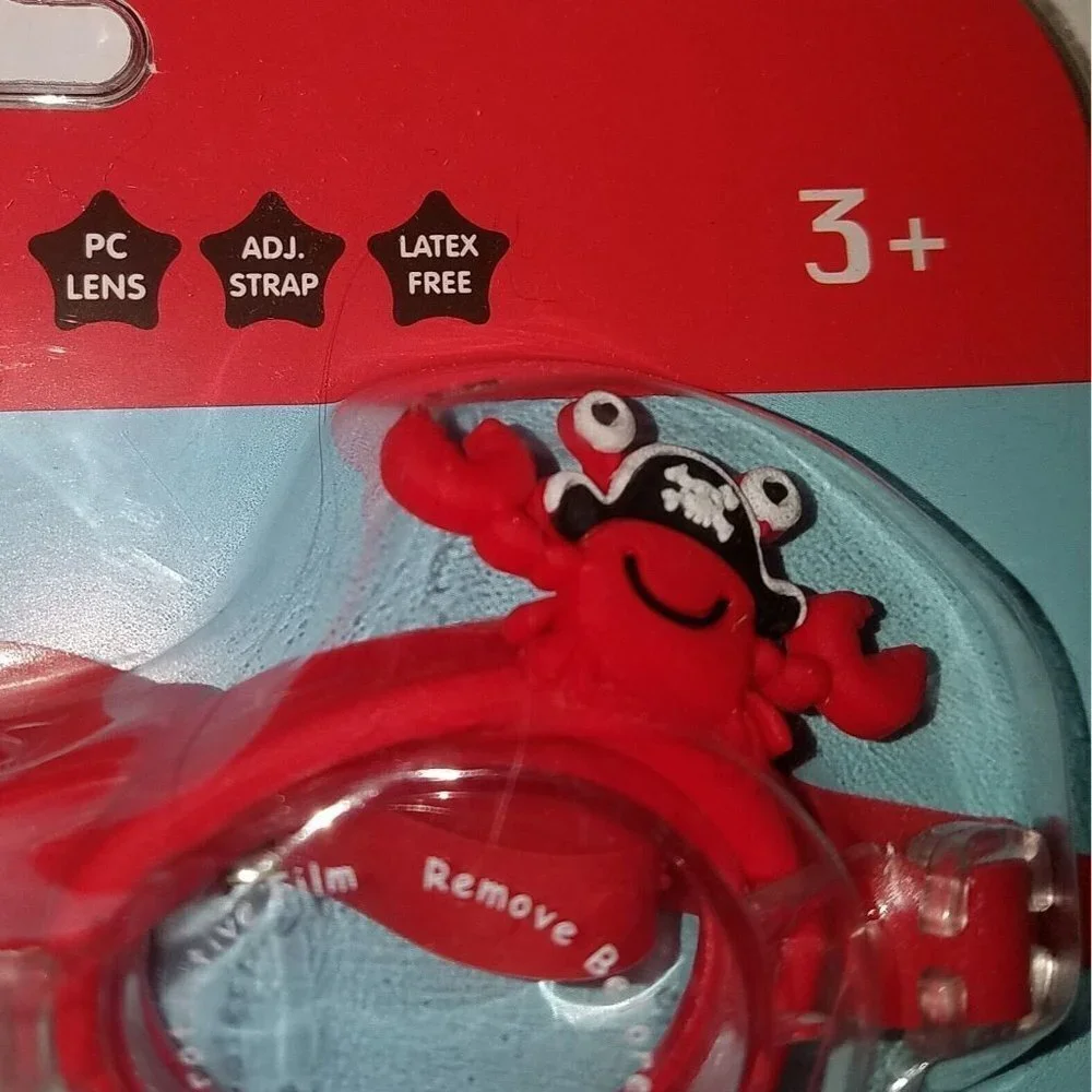 NEW Child Molded Swim Goggles by Lifeguard Red Pirate Crab Lobster 3+